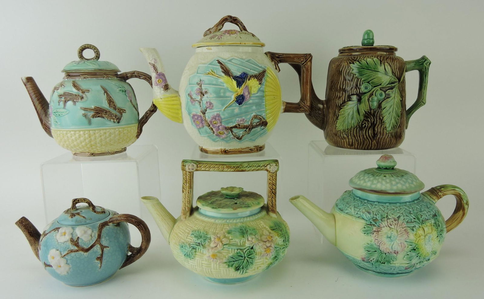 Majolica lot of 6 teapots, various (1 of 1)