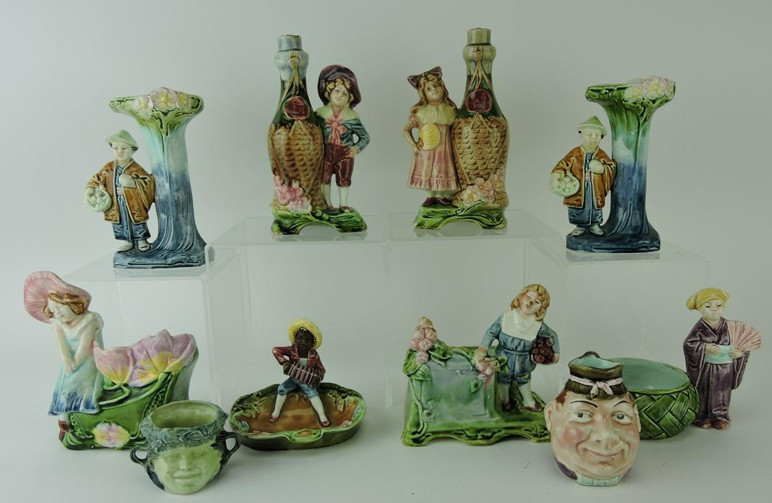Majolica lot of 10 figural pieces, various: condition