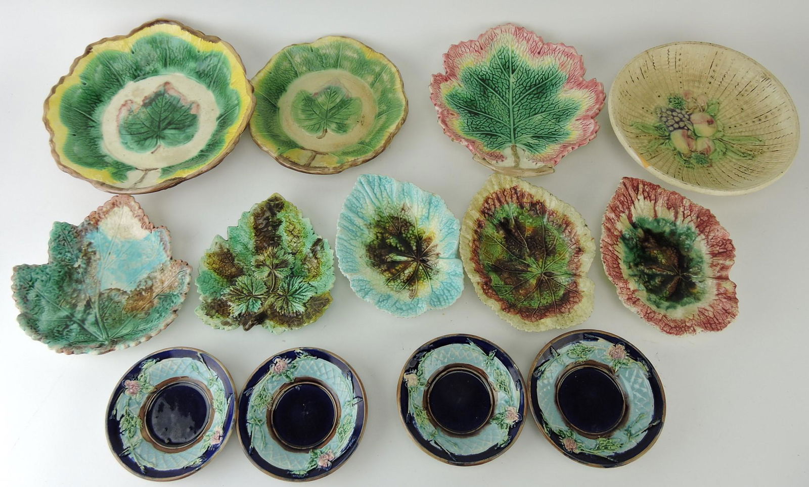 Majolica lot of 13 plates, trays, and (1 of 1)