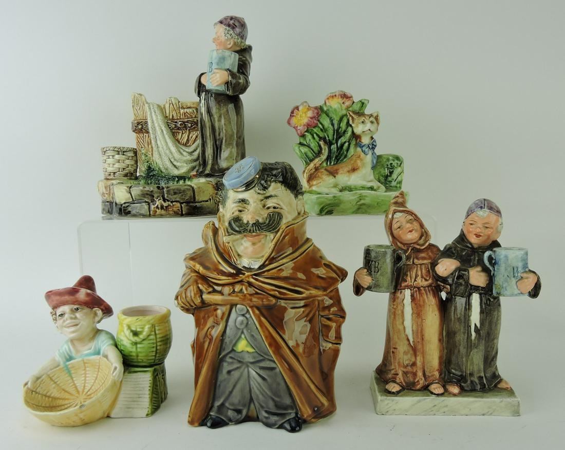 Majolica lot of 4 match strikers and: a humidor, various condition