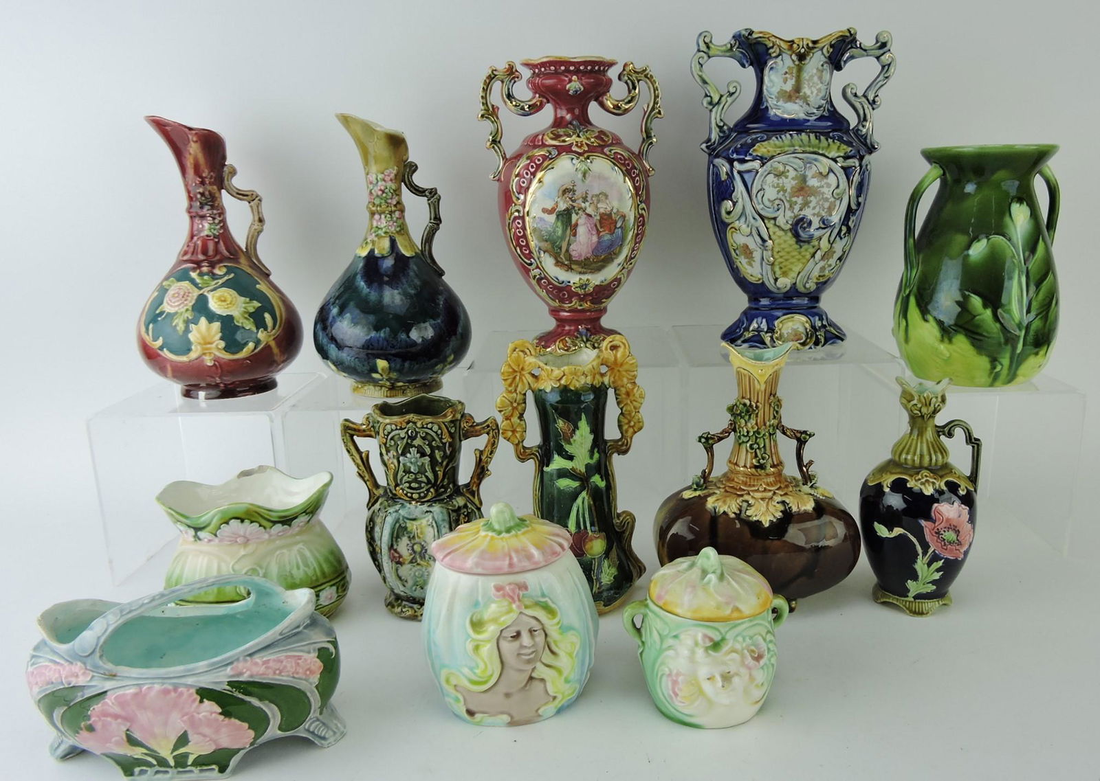 Continental majolica lot of 13 vases, (1 of 1)