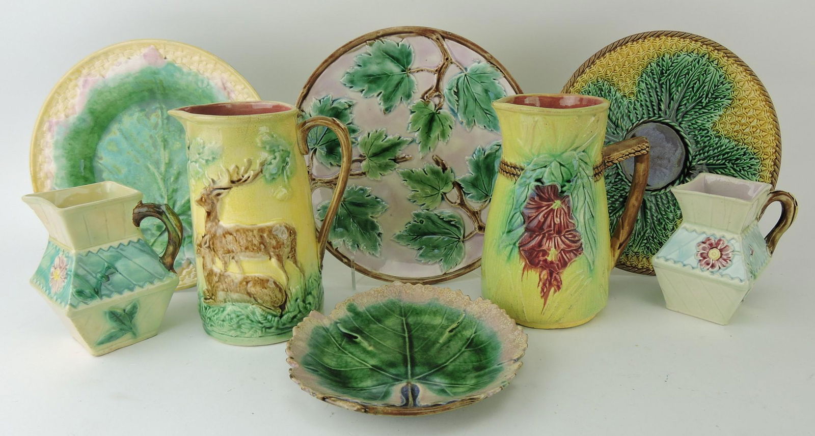 Majolica lot of 4 plates and 4 pitchers, (1 of 1)