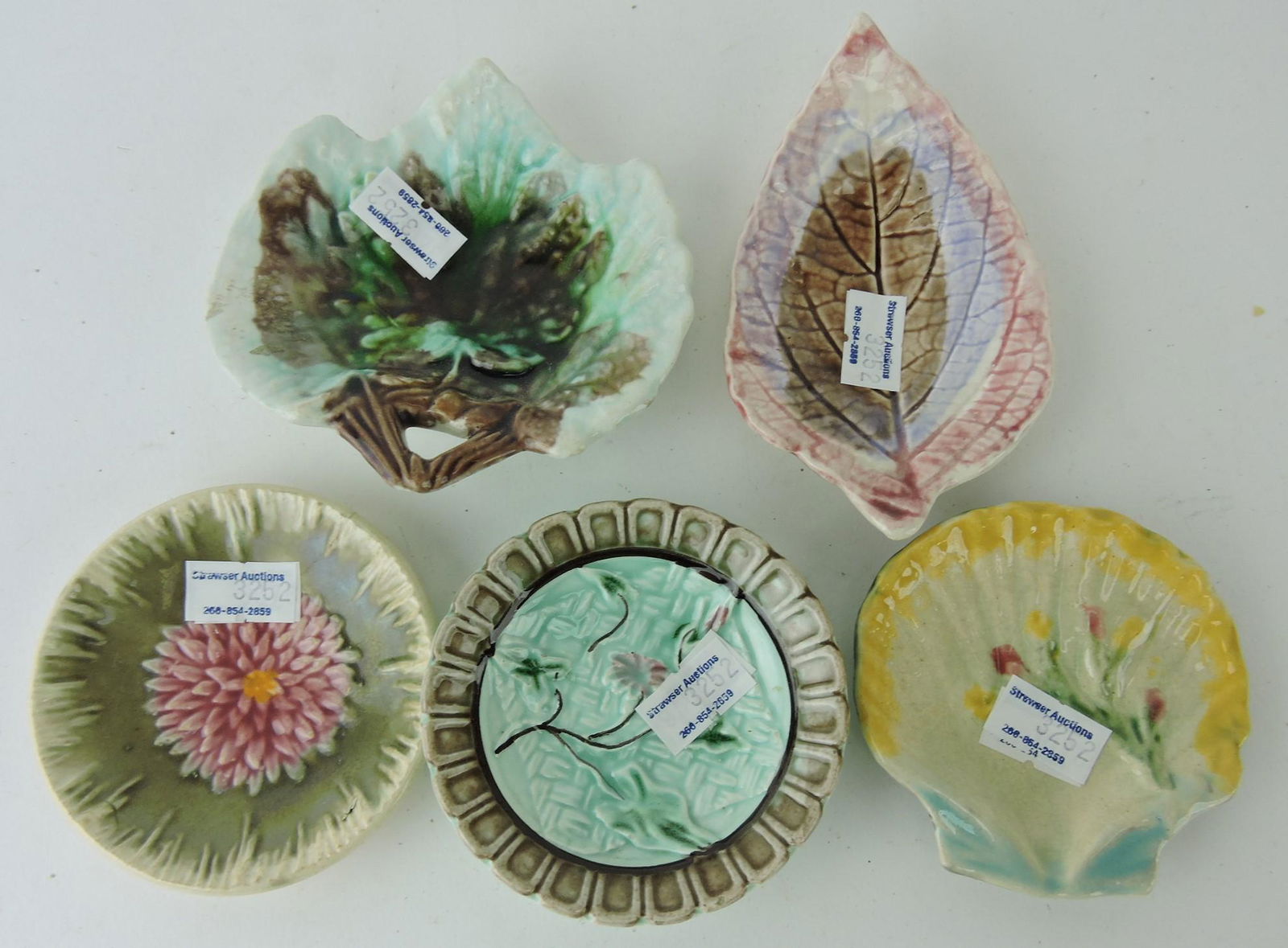 Majolica lot of 5 butter pats (1 of 1)