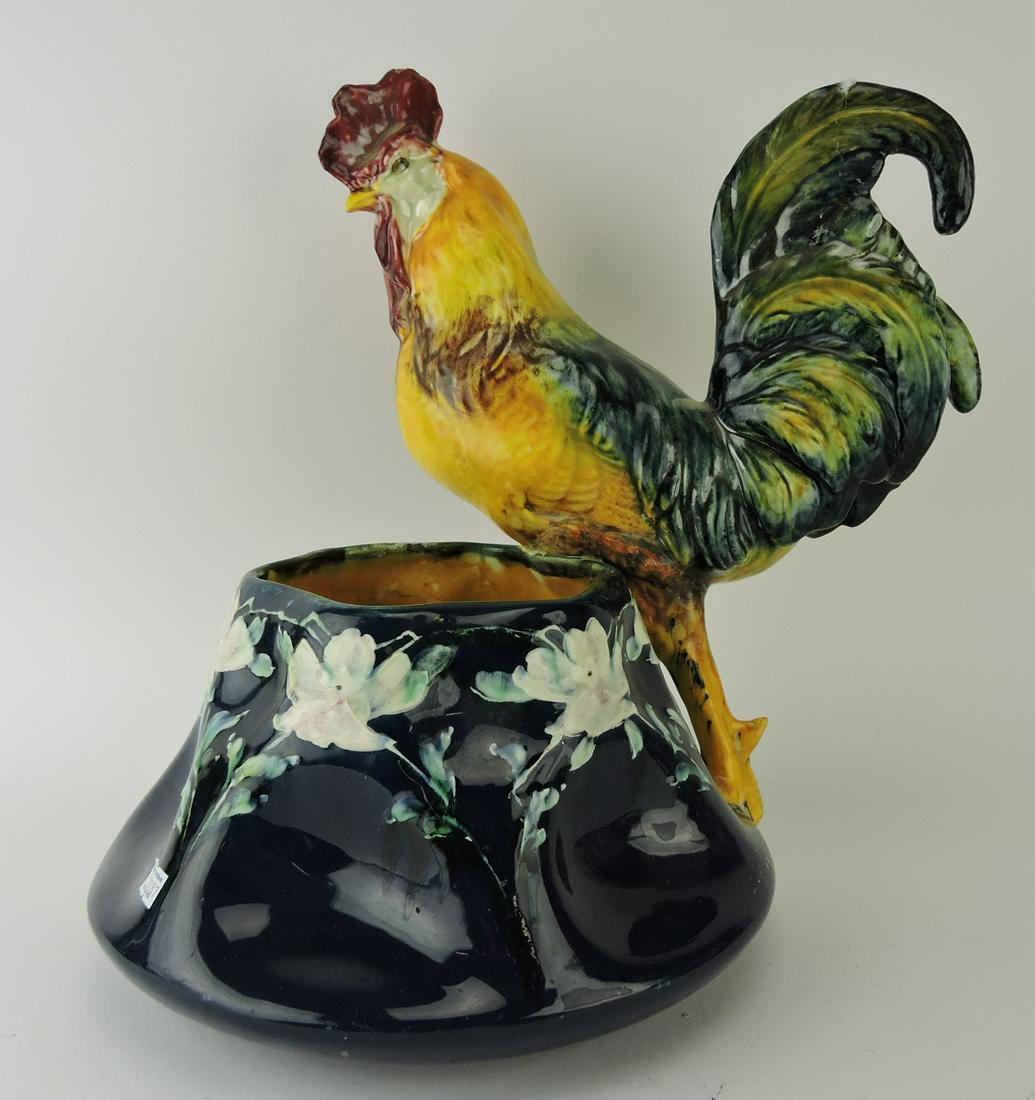 Majolica figural rooster planter, (1 of 1)