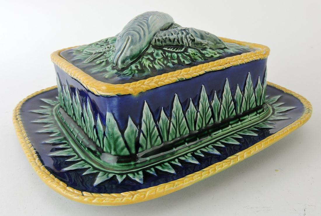 Majolica cobalt acanthus leaf sardine: box