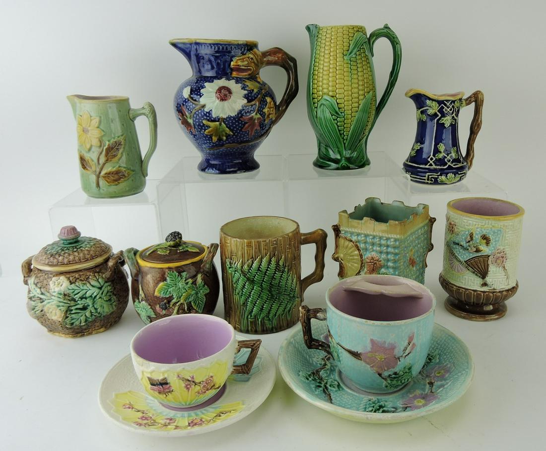 Majolica lot of 11 pieces: 4 pitchers, (1 of 1)