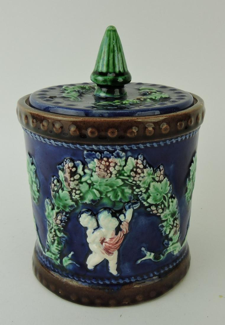 Majolica cobalt covered jar, 6 1/2" (1 of 1)
