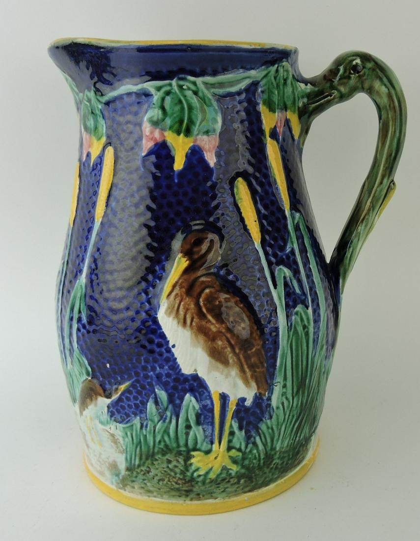 Majolica cobalt large stork pitcher with (1 of 1)