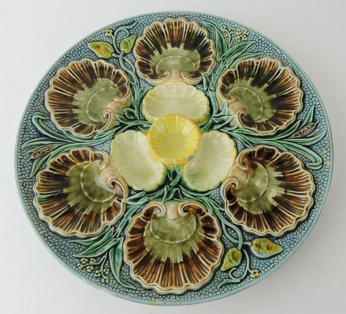 Rorstrand majolica rare 11" six well: oyster plate, small chip to center well