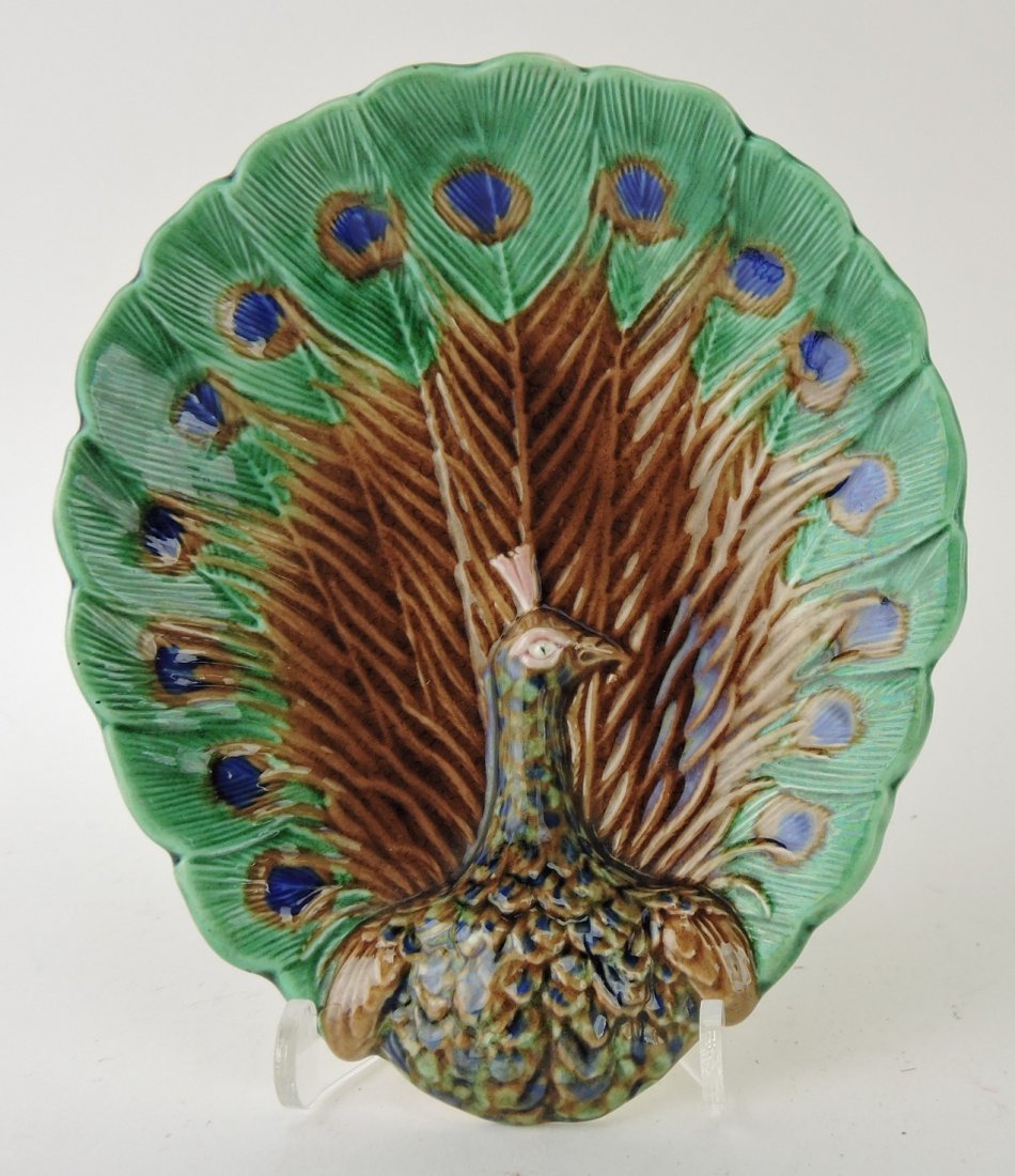 Wedgwood majolica peacock sauce dish, (1 of 1)