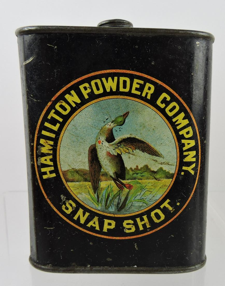 Hamilton Powder Company Snap: Shot gunpowder tin, 4 1/2"