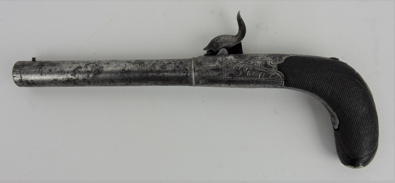 Early English single barrel black powder: boot pistol, 9"l