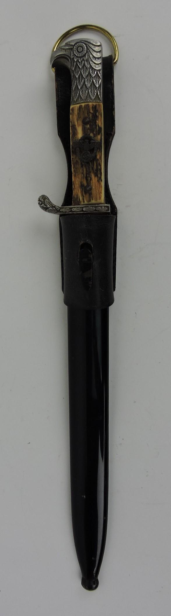 WWII German Rural Police bayonet: with scabbard, marked Eickhorn, stag handle, 14 1/2"