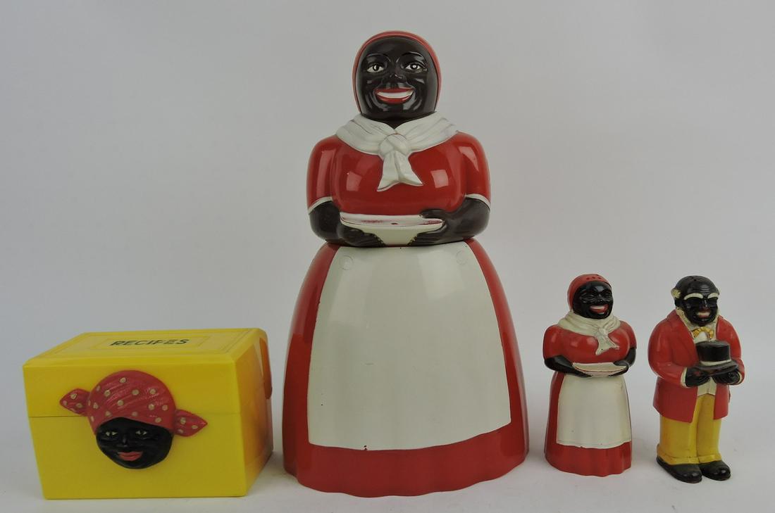 Vintage Aunt Jemima Black Americana: cookie jar, recipe box, salt & pepper, F & F Mold and Die Works