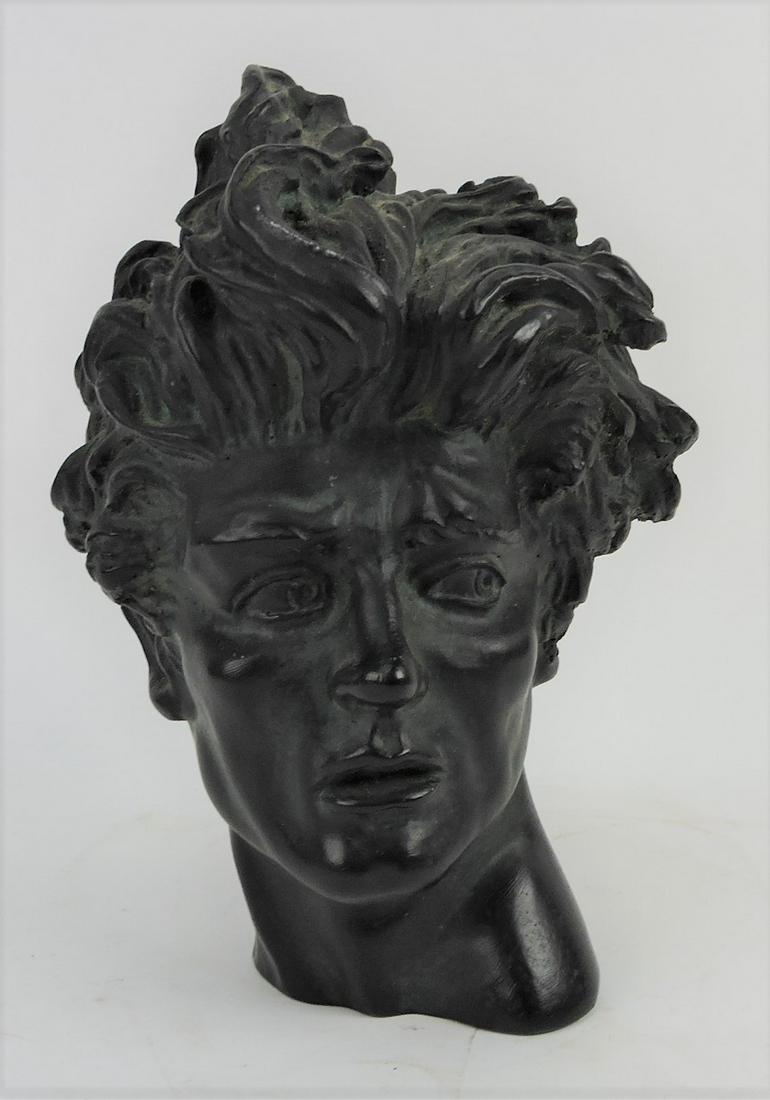 Malachite bust of a young man, 10 1/2": .