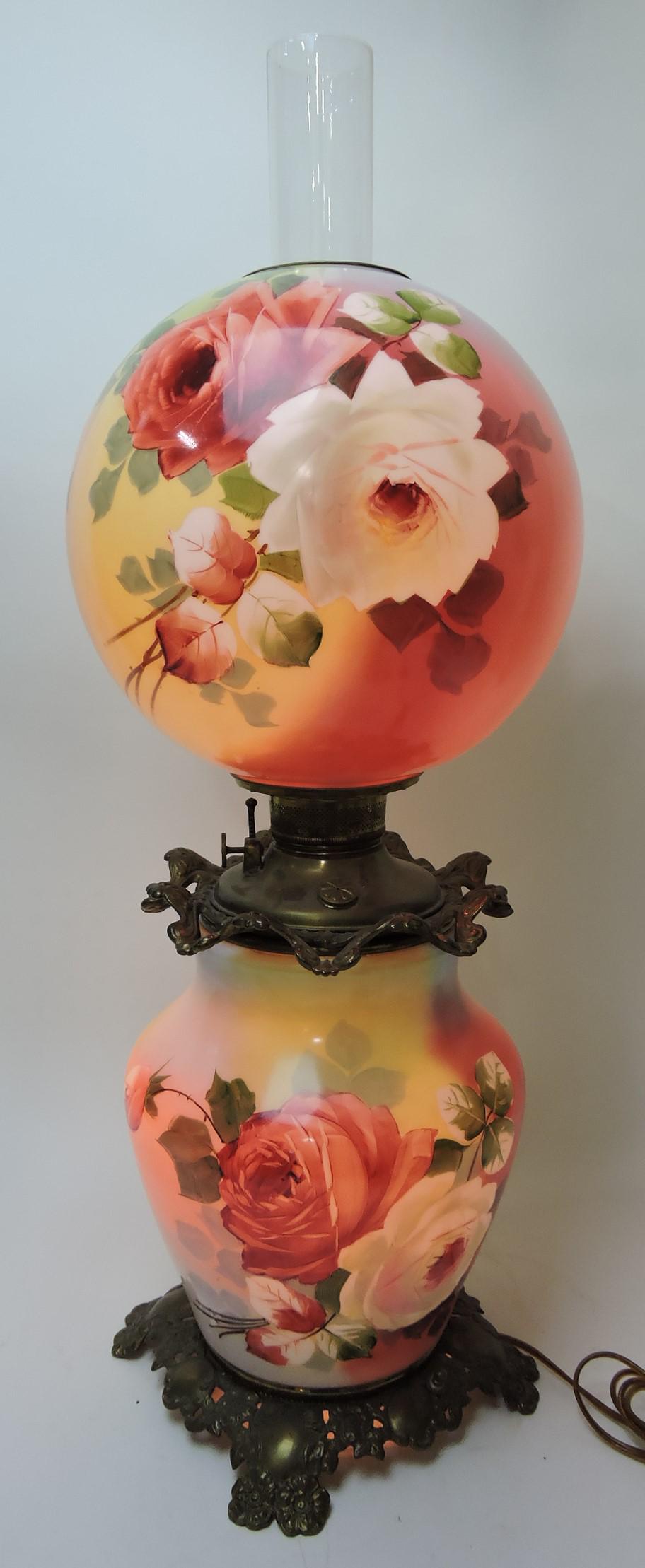 GWTW lamp with roses, lighted base, (1 of 1)