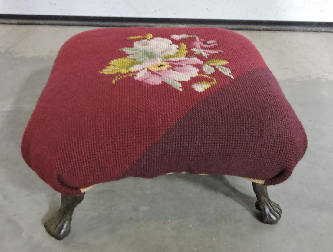 Needlepoint footstool with cast iron (1 of 1)