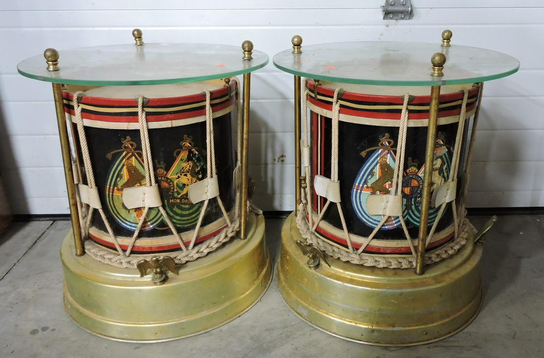 Pair of drum end tables with glass (1 of 1)