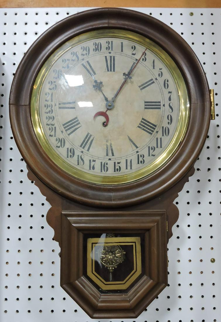 Wall clock with calendar dial, 24",: pendulum