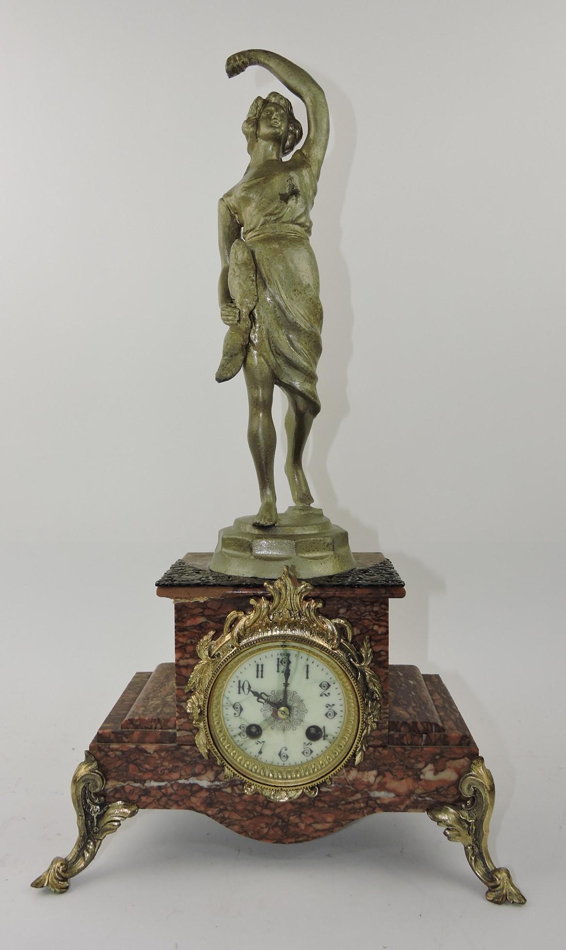 Marble statue clock, 22", hairlines to (1 of 1)