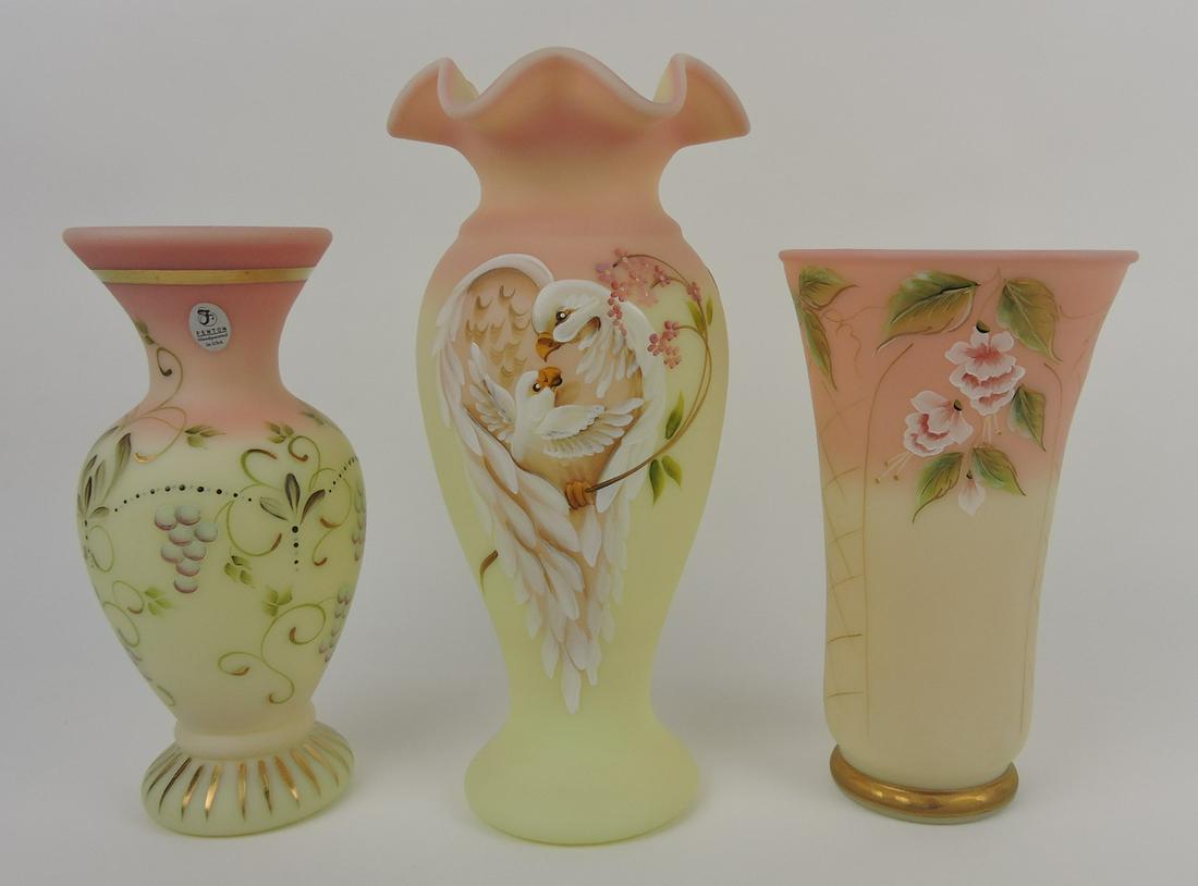 Fenton burmese lot of 3 vases: 2 - 8", (1 of 1)