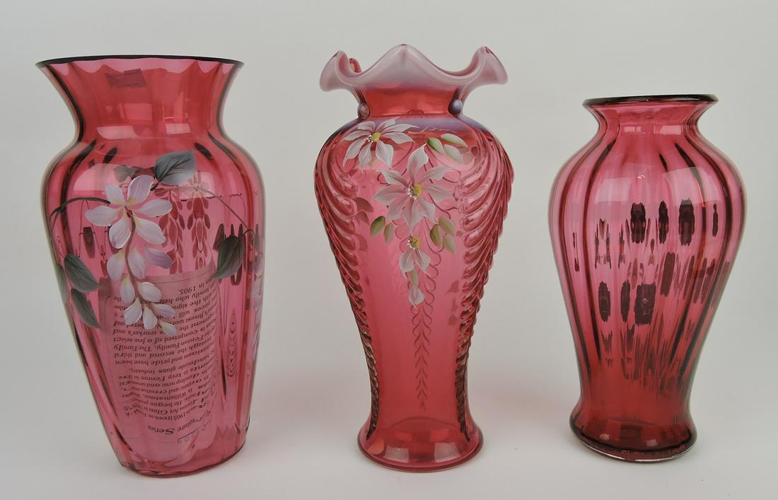 Fenton cranberry lot of 3 vases, 10 to 11" (1 of 1)