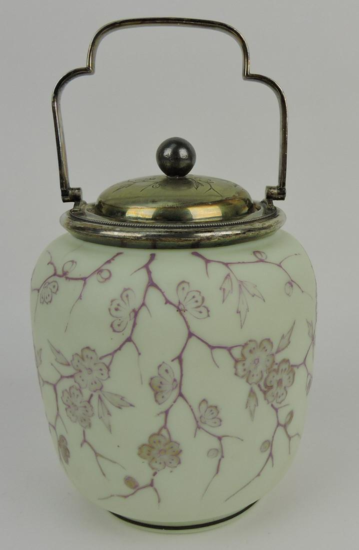 Mt. Washington satin glass floral: enamel biscuit jar