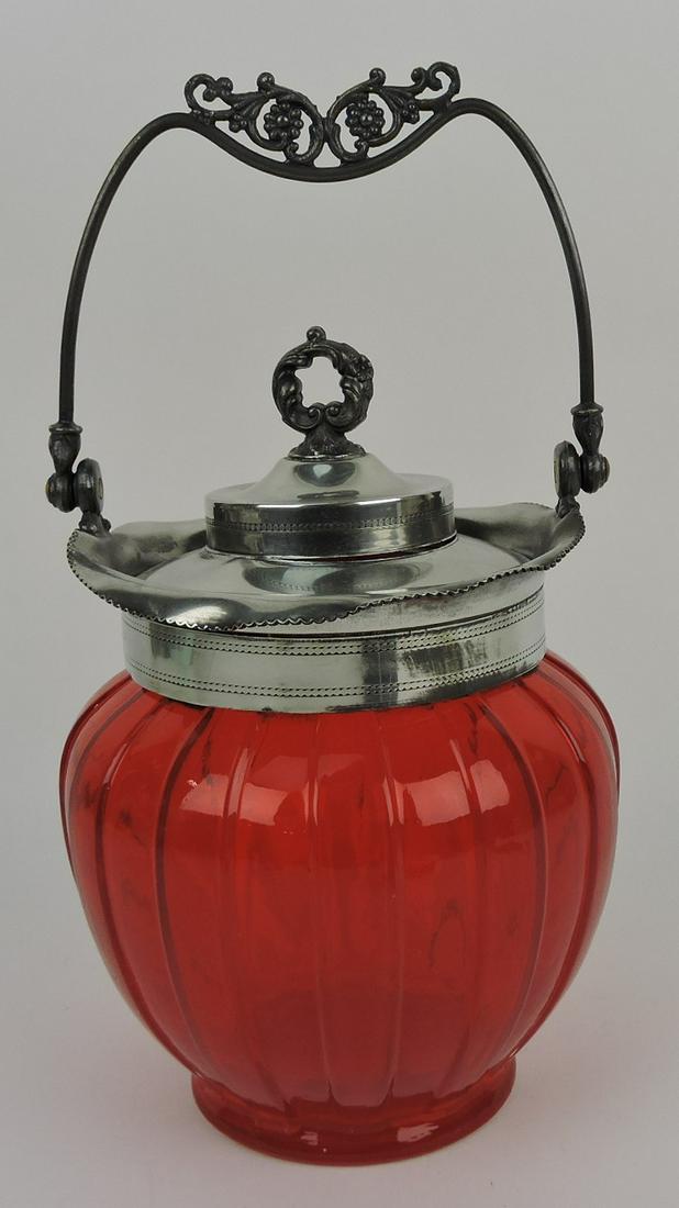 Pigeon blood ribbed biscuit jar: .