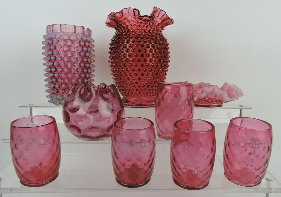 Cranberry glass lot of 9 pieces: (1 of 1)