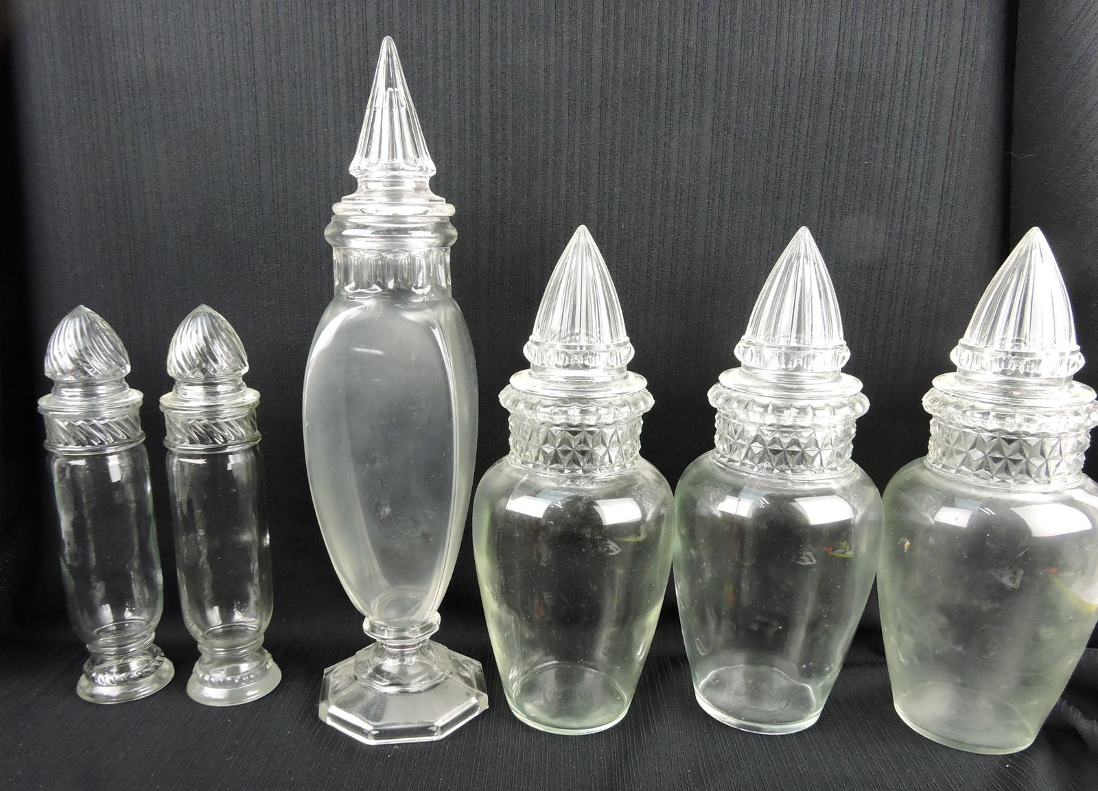 Lot of 6 apothecary show jars, 10 to 16": .
