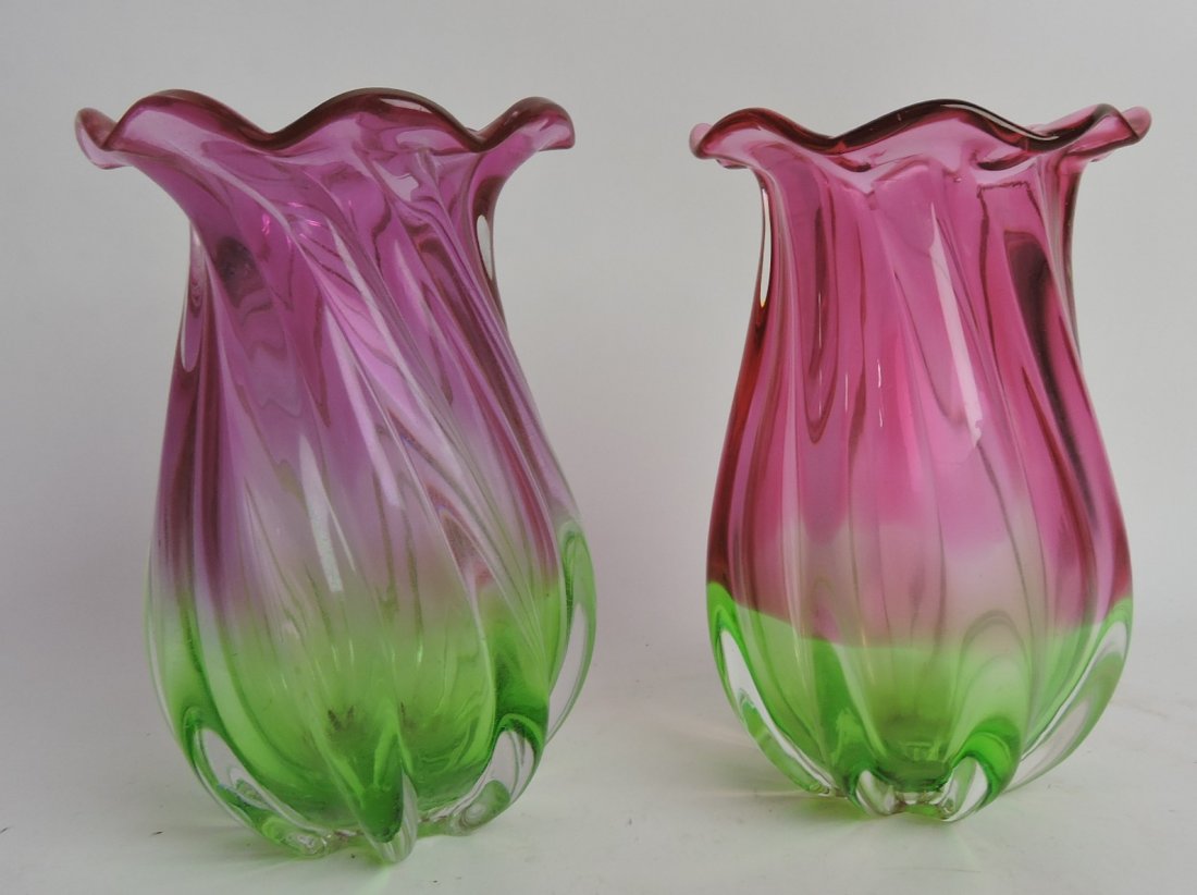Pair of cranberry to green art glass (1 of 1)