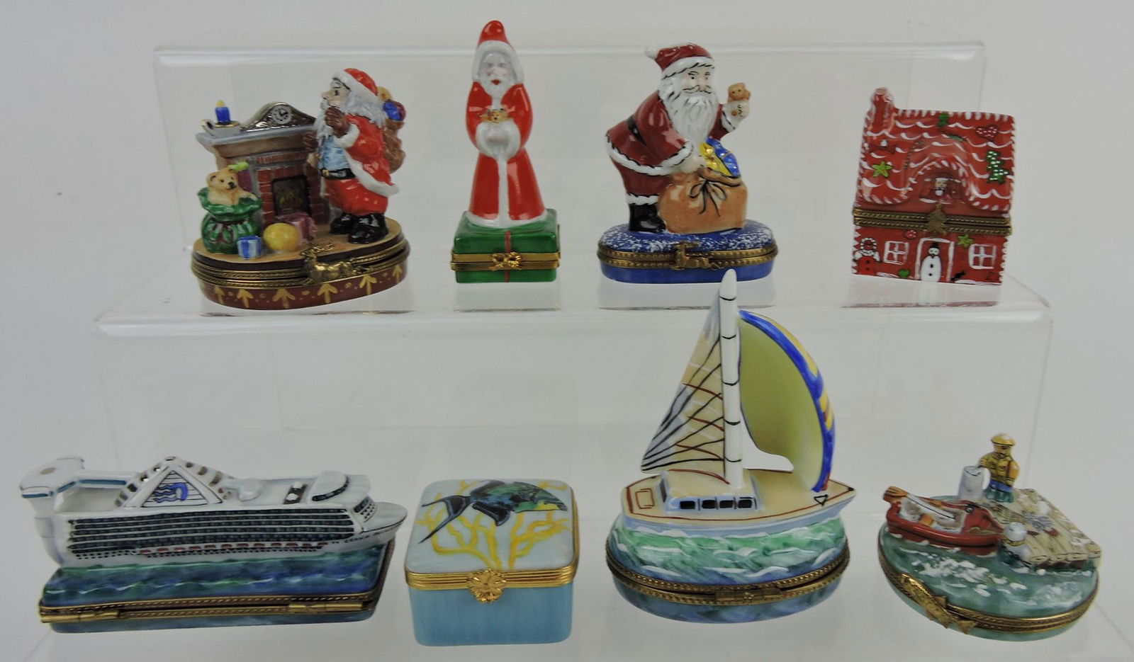 Limoges lot of 8 trinket boxes - 3 Santas, (1 of 1)
