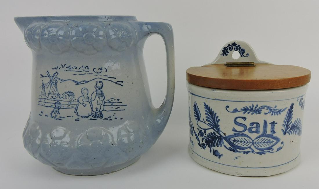 Blue & white stoneware pitcher and (1 of 1)