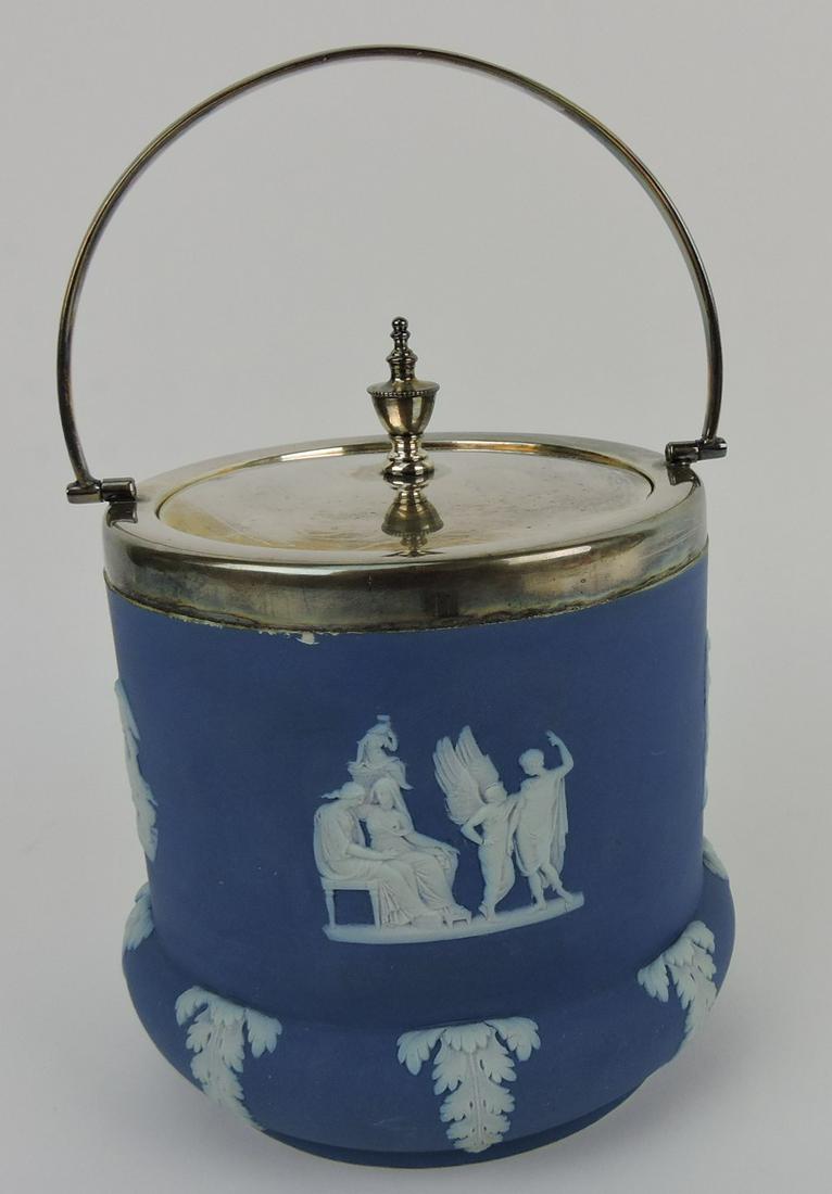 Wedgwood blue jasperware biscuit jar (1 of 1)