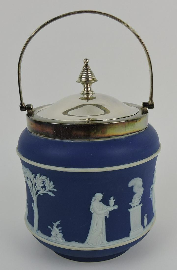 Wedgwood blue jasperware biscuit jar (1 of 1)