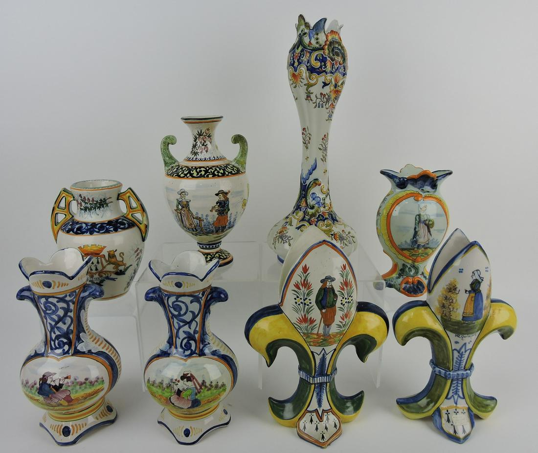 Quimper lot of 8 vases, 7 to 14", various (1 of 1)