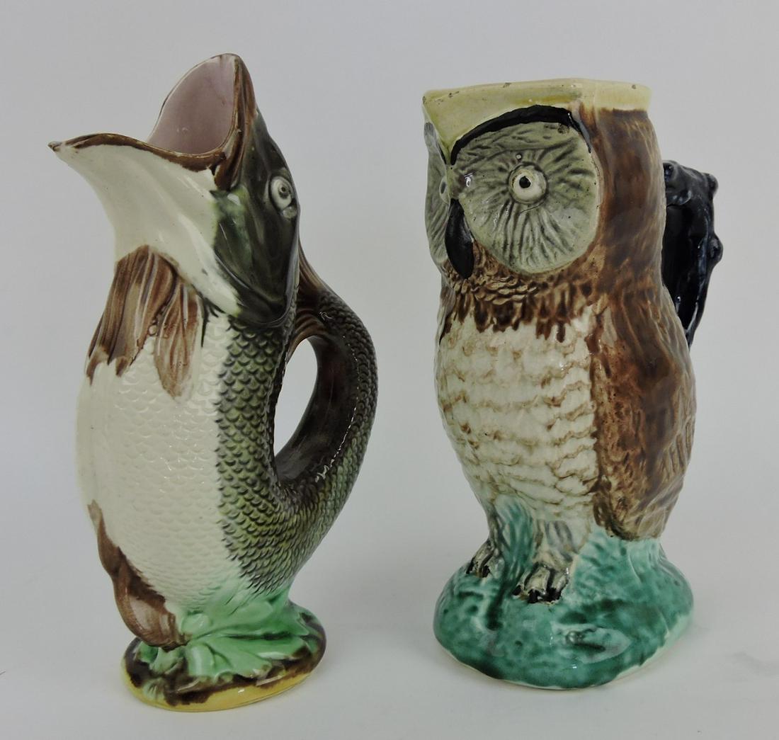 Majolica gurgling fish and figural owl (1 of 1)