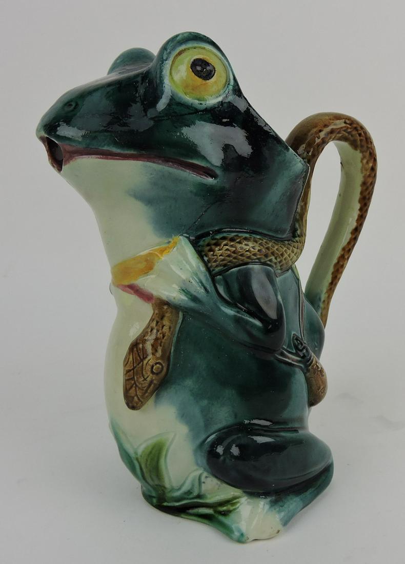 French majolica figural frog pitcher, (1 of 1)
