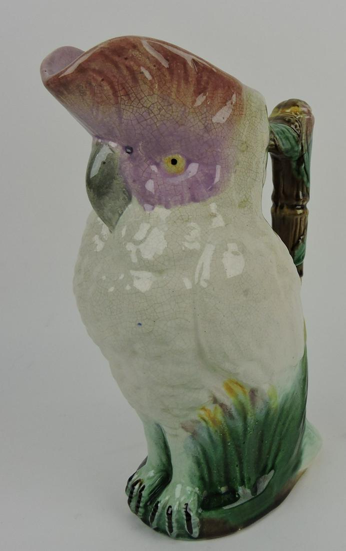 Majolica figural parrot pitcher, 11" (1 of 1)