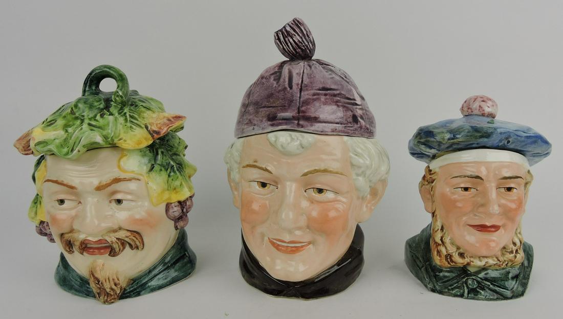 Majolica lot of 3 face humidors, various (1 of 1)