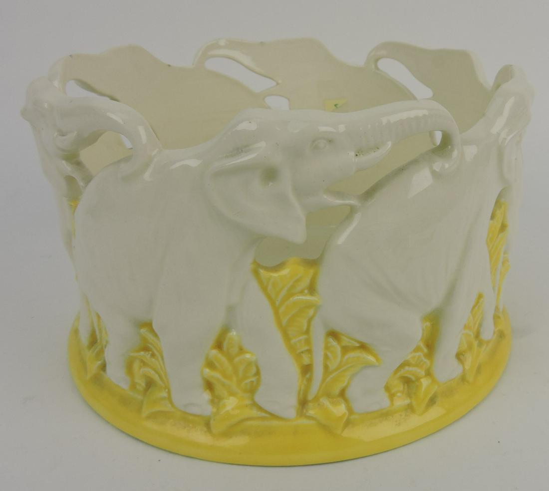 Eichwald majolica ring of elephant: reticulated planter, 8"d, 5"h
