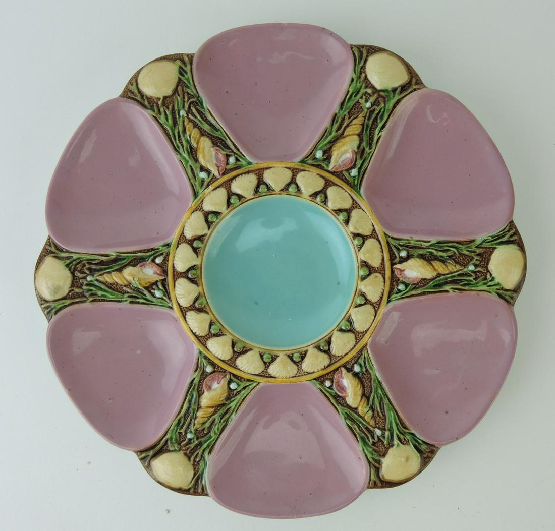 Minton majolica pink 6 well oyster: plate, 9"