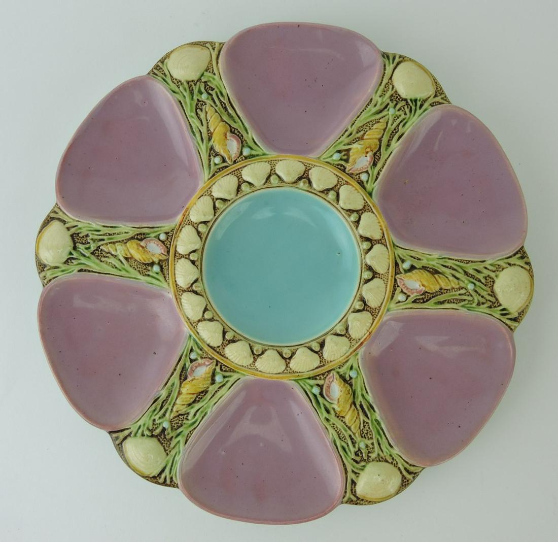 Minton majolica pink 6 well oyster: plate, 9"