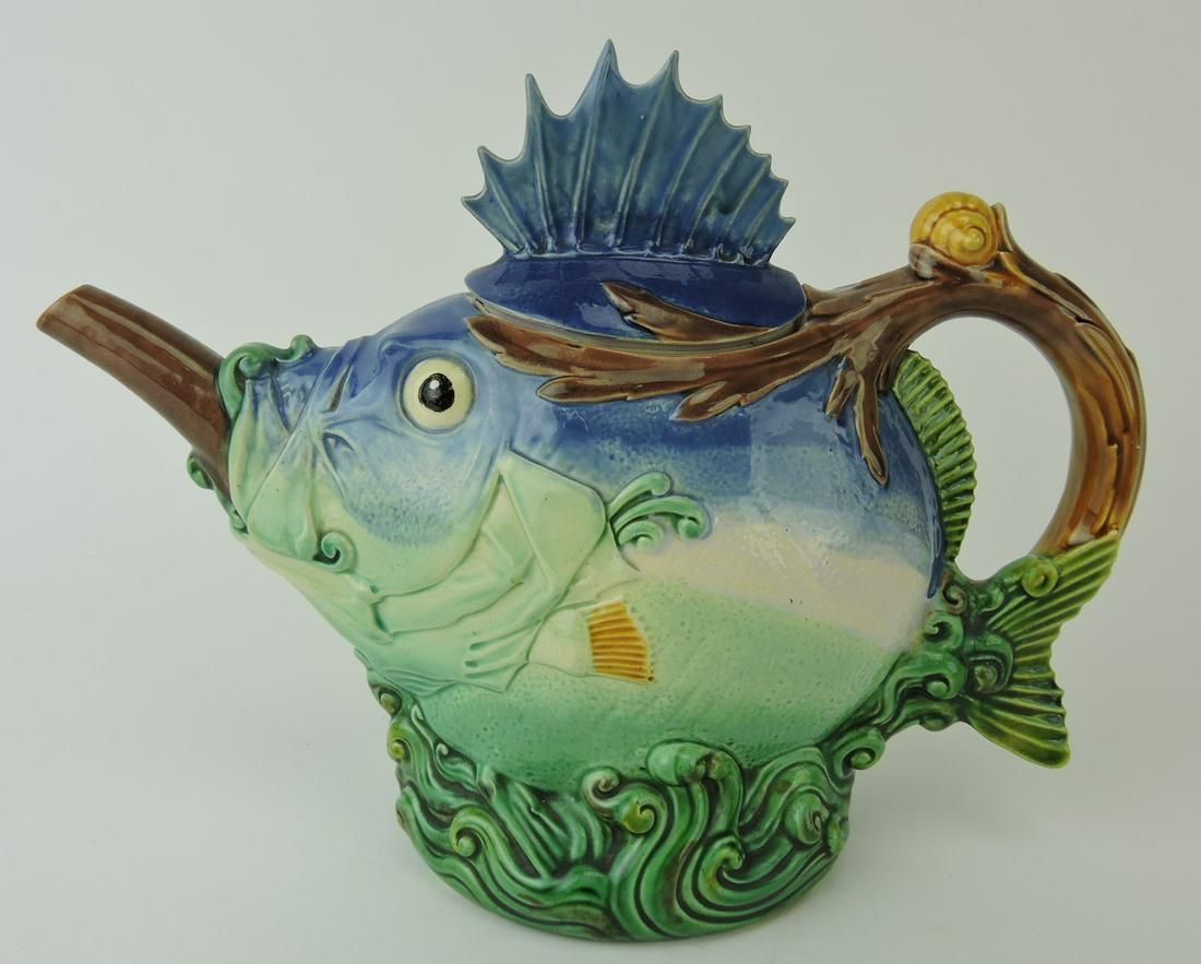 Rare Minton majolica blowfish teapot (1 of 3)