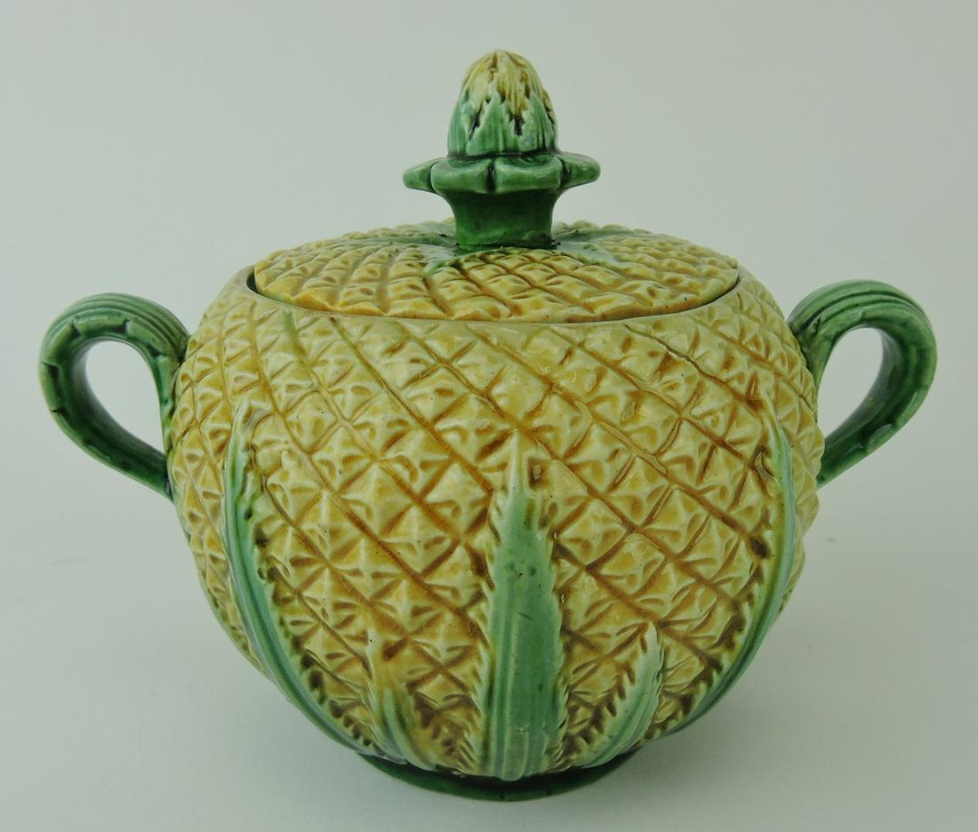 George Jones majolica pineapple: sugar, 4 1/2"