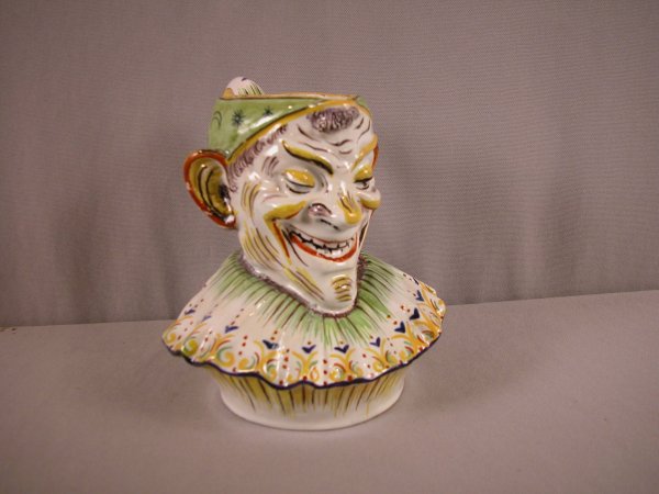 Faience clown toby jug, 7": Faience clown toby jug, 7"
