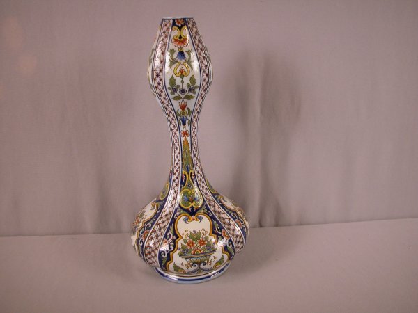 French Desvres Faience double gourd vase, signed: French Desvres Faience double gourd vase, signed FC 2 France , 16"h