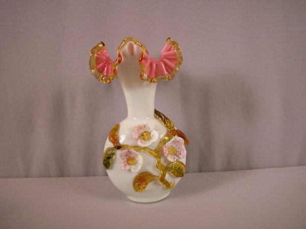 Stevens & Williams art glass vase with applied flo: Stevens & Williams art glass vase with applied flowers, 10"