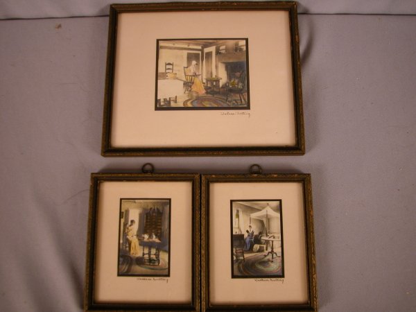 Lot of 3 Wallace Nutting lithographs, each of lady: Lot of 3 Wallace Nutting lithographs, each of lady in living room