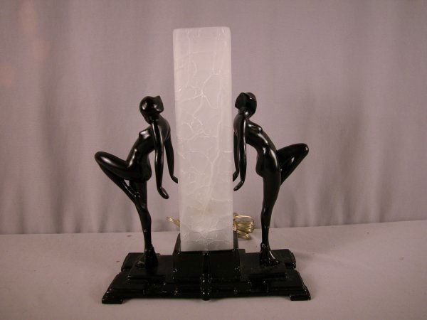 Frankart type Art Noveau lady lamp with tall squa: Frankart type Art Noveau lady lamp with tall square shade